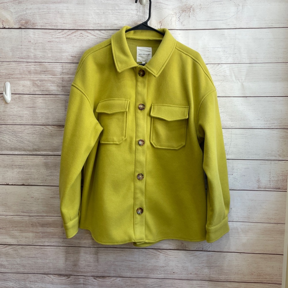 AVEC LES‎ FILLES BUTTON FRONT BOYFRIEND SHACKET IN CHARTREUSE